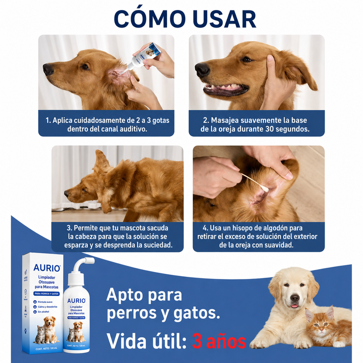 Aurio™ — Limpiador de Oídos para Perros y Gatos | Sin Ardor