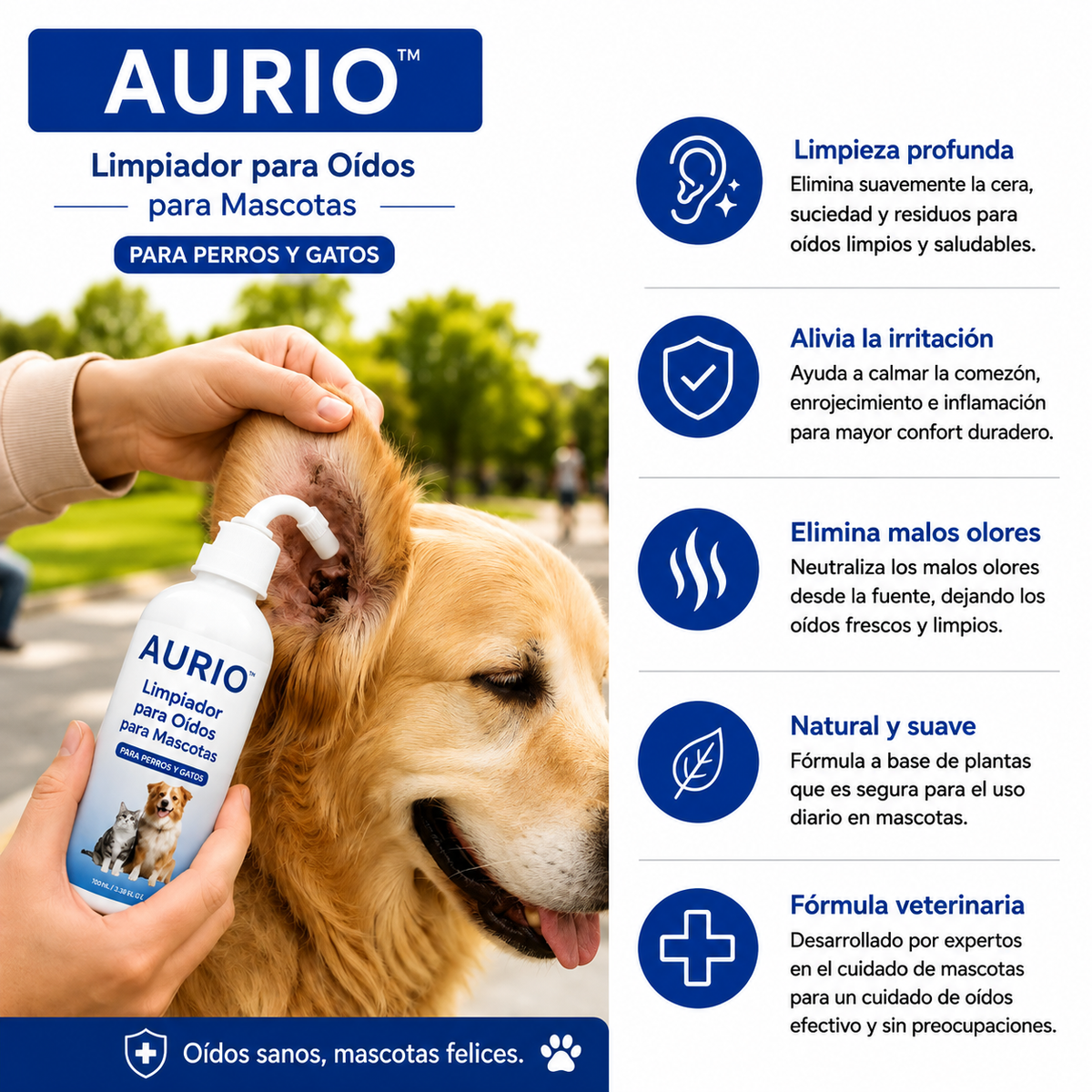 Aurio™ — Limpiador de Oídos para Perros y Gatos | Sin Ardor
